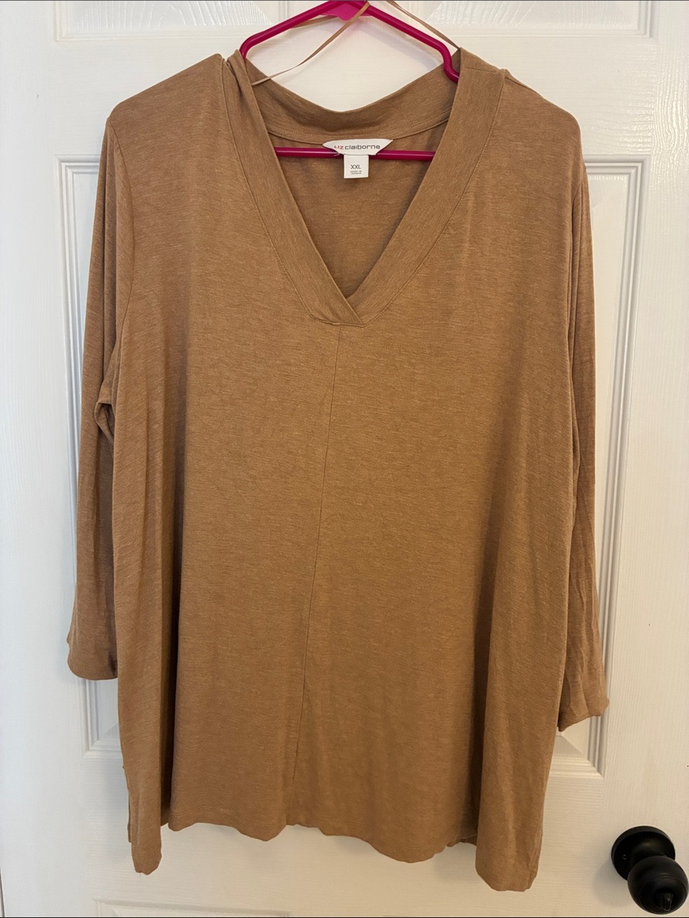 Liz Claiborne V-Neck Long Sleeve Top in Camel Brown